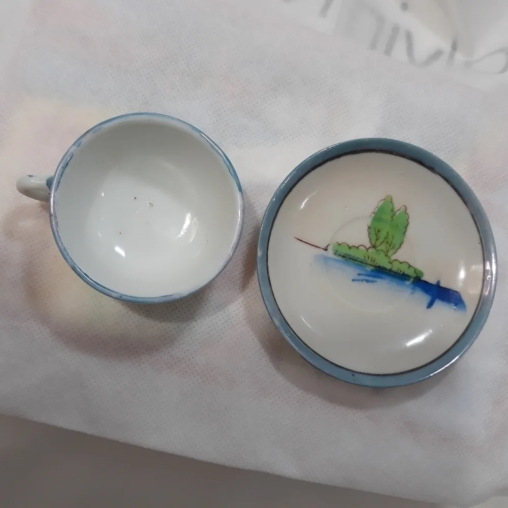 Vintage Hand Painted Miniature Saucer Made in Japan Tea Cup Set of Two